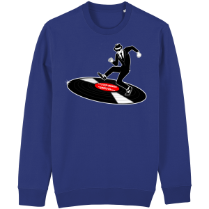 Rude Boy ska inspired graphic sweater with dancing skanker and vintage vinyl artwork in relaxed unisex fit