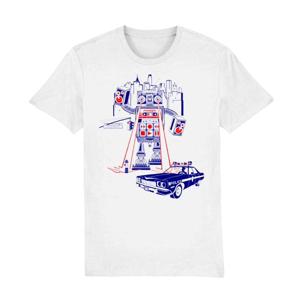 Robot New York T-Shirt in organic cotton with retro robot graphic and NYC-inspired streetwear design
