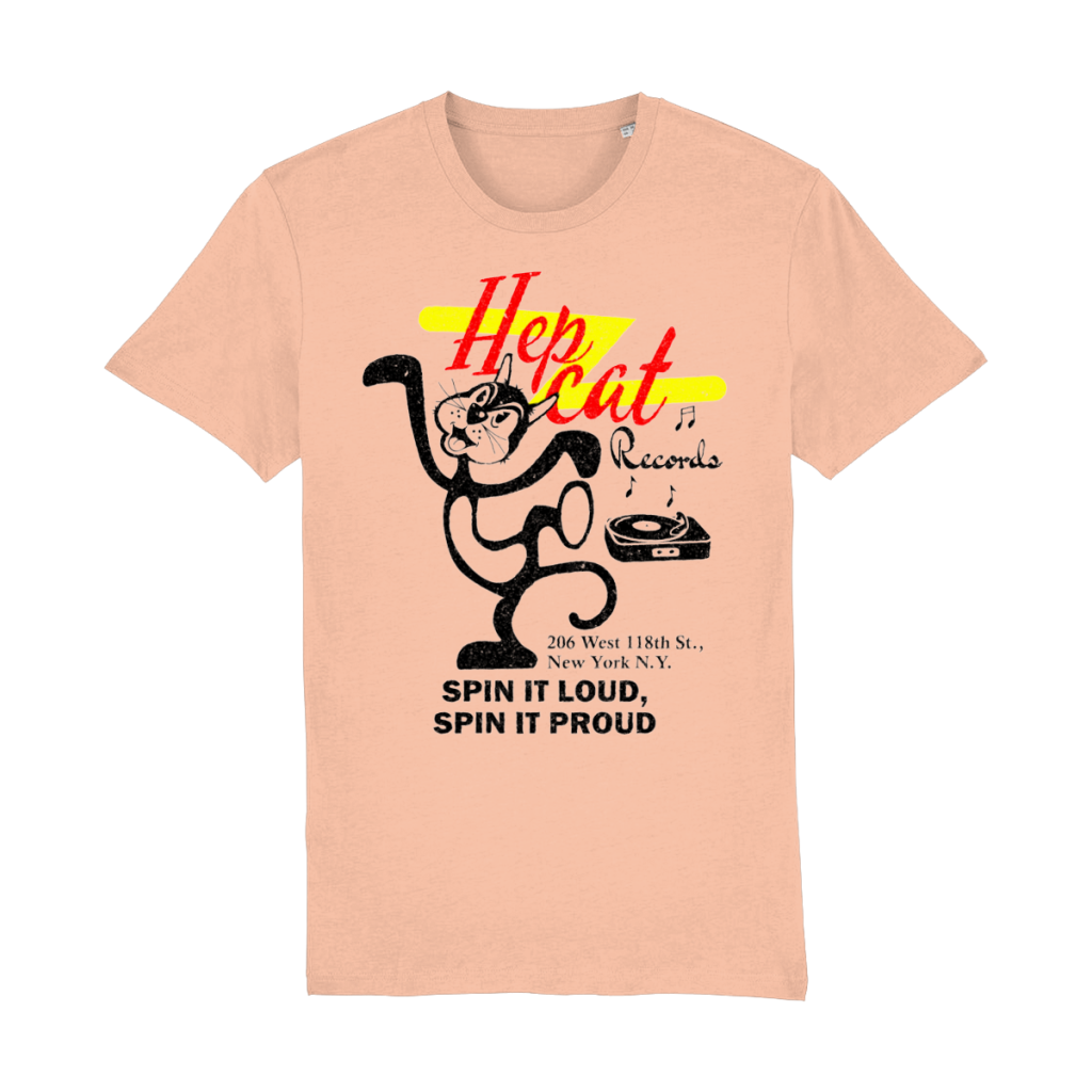 Hep Cat dancing cat graphic t-shirt with vinyl record design in organic cotton unisex fit