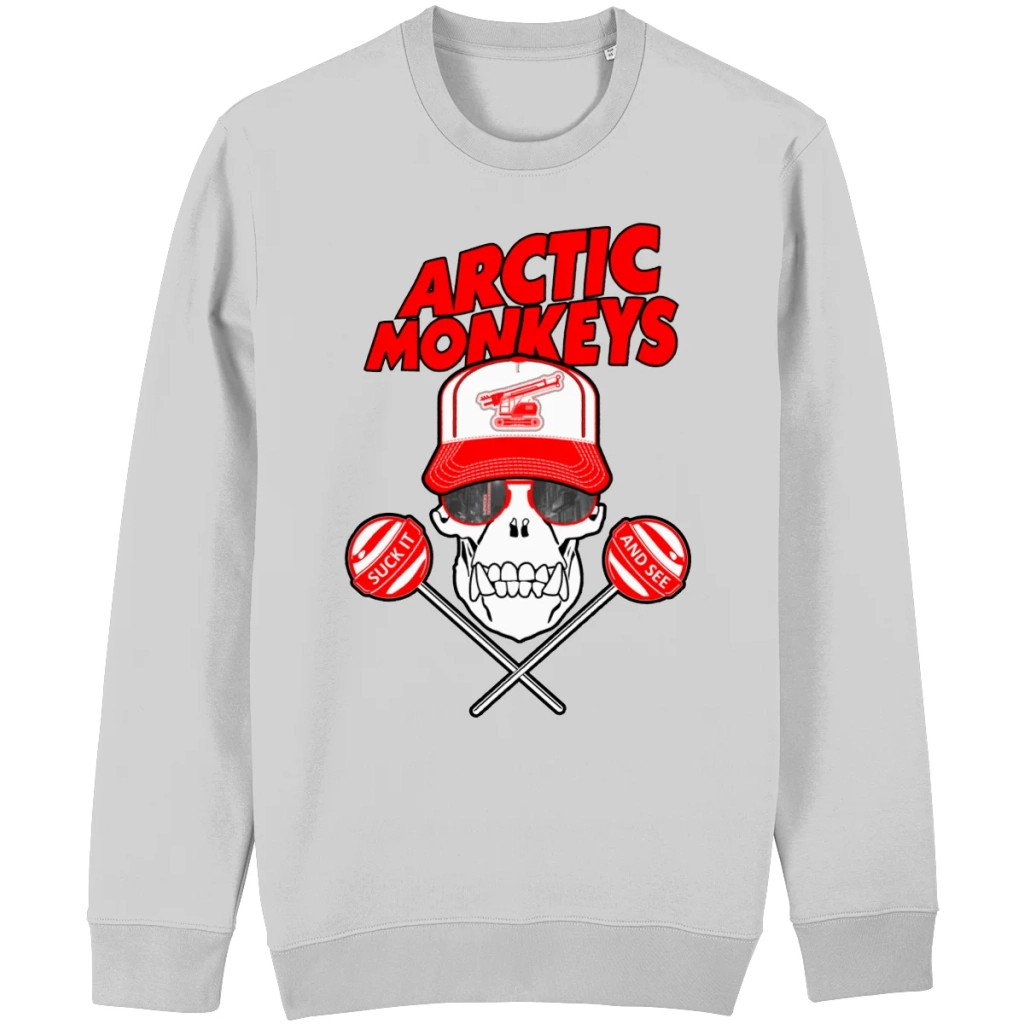 Arctic Monkeys graphic sweater with skull and Suck It and See inspired design in relaxed unisex fit