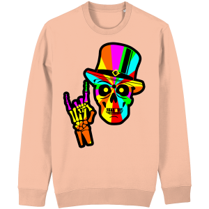 Rock Skull graphic sweater with colorful psychedelic skull illustration in relaxed unisex fit