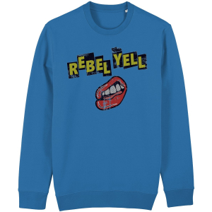 Rebel Yell graphic sweater inspired by Billy Idol with bold rock design in relaxed unisex fit