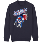 Red Christmas sweater with retro robot toy graphic and Christmas Was Better in the 80’s design in relaxed unisex fit