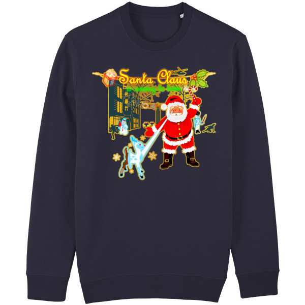 Green Bad Santa Christmas sweater with festive chaos graphic and naughty holiday design in relaxed unisex fit